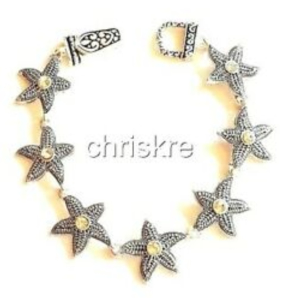 Silver Starfish Charm Bracelet Crystal Sea Life